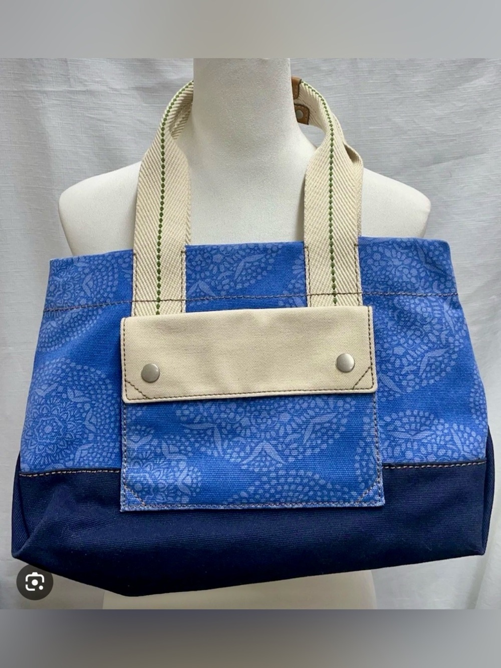Fossil Lena Canvas Two-Tone Tote Bag with Cream Handles XL Size